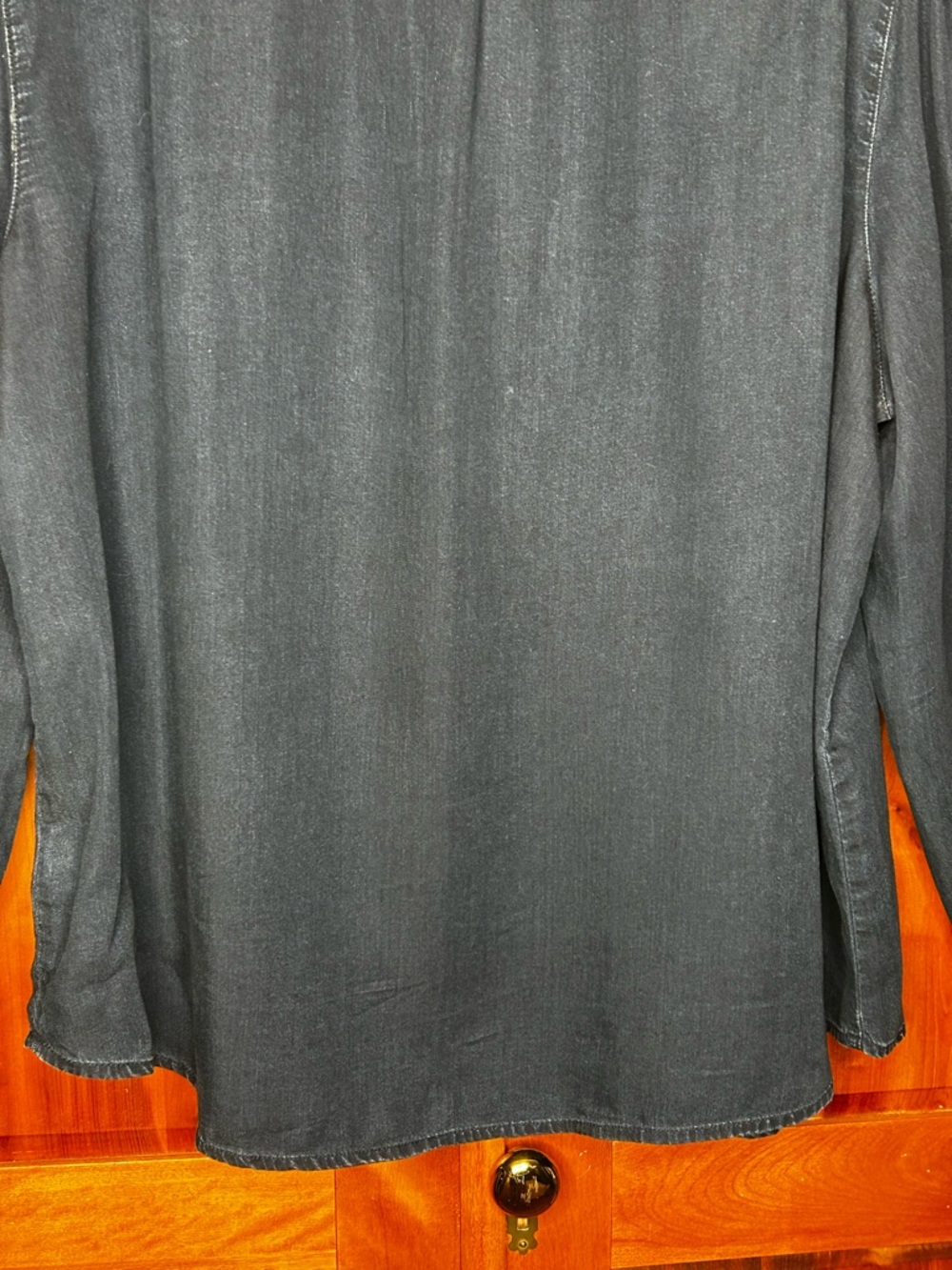 Chambray Embroidered Lace Cutwork Yoke Long Sleeve Blouse Peasant Cottagecore - Picture 11 of 14